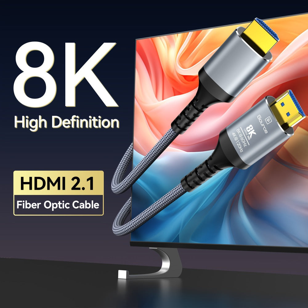Long Fiber Optic HDMI Cable 32FT 50FT 65FT 100FT – HDMI 2.1 48Gbps 8K60Hz 4K120Hz HDR eARC HDCP 2.2 Slim Braided Cord, No Signal Loss, Compatible with PS5 Xbox TV Monitor Projector