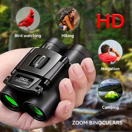 Compact 10x25 Binoculars with Smartphone Adapter for Bird Watching and Travel