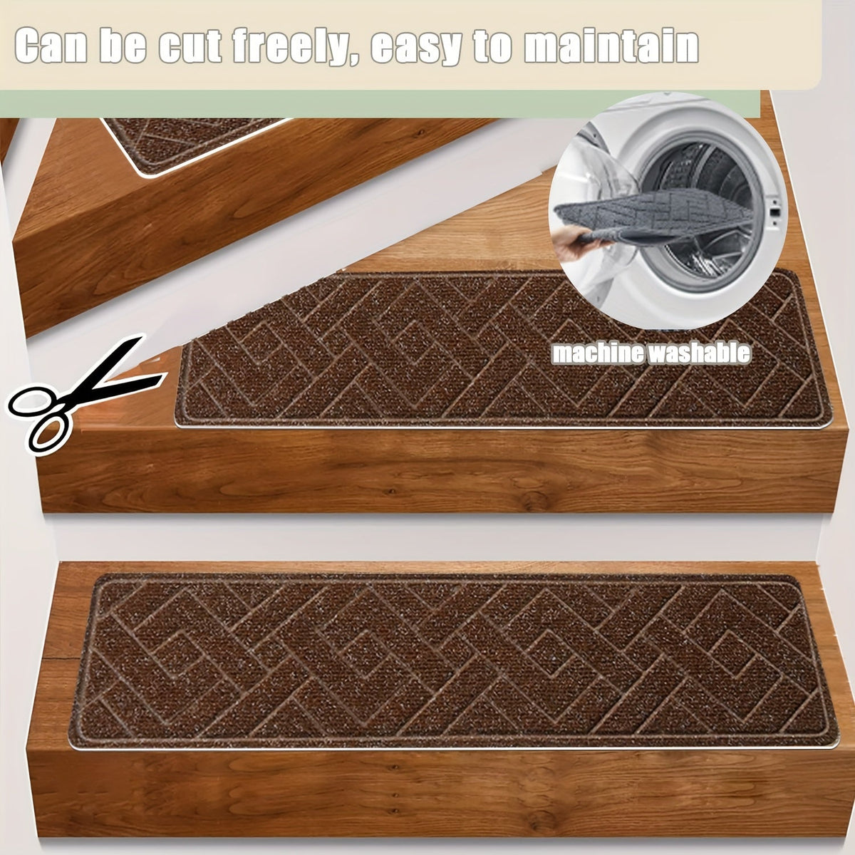 Non-Slip Stair Treads 15pcs 8"x30" Self-Adhesive Carpet Pads for Wooden Steps – Washable Polyester Indoor Stair Mats for Safety, Anti-Slip Step Covers in Multiple Colors