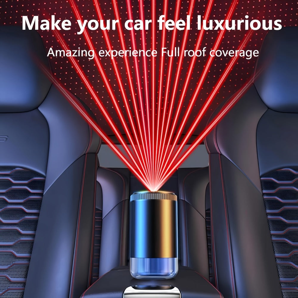 Car Air Freshener Aromatherapy Diffuser with Starry Sky Light Show, USB Rechargeable, Adjustable Fragrance – Natural Essential Oil Scents (Lavender, Ocean, Cologne, Gardenia)