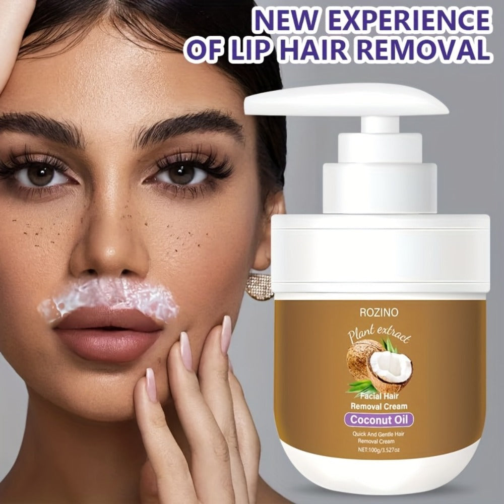 Hair Removal Cream with Coconut Essence & Aloe – Mild Non-Irritating 5-Minute Formula for Underarms, Lips, Arms, Legs, Back & Bikini Area, Gentle Depilatory Cream for Sensitive Skin, 100g