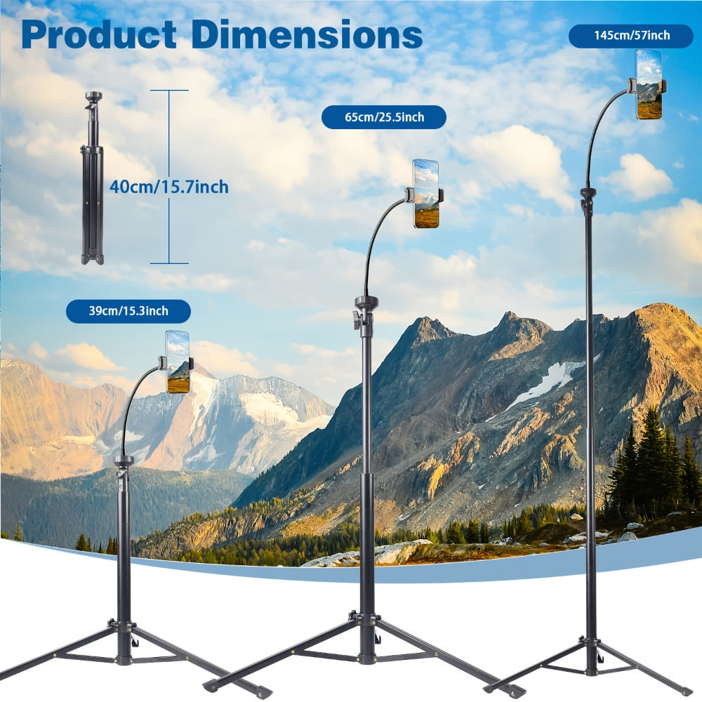 63 Inch Gooseneck Phone Tripod Adjustable with 360° Flexible Neck & Universal Phone Holder – Portable Camera Stand for Content Creators, Vlogging, Live Streaming, Selfie & Filming, iPhone & Android