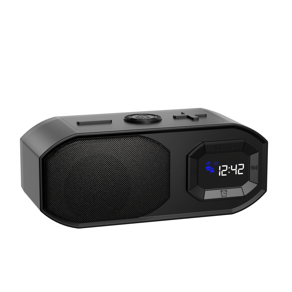 Bluetooth Speaker with Digital Alarm Clock, Fixed-Time Alarm, HD Sound, TWS Stereo Pairing, USB TF Card AUX Input, Type-C Rechargeable, Non-Slip Base, Wireless Bedside Speaker for Home Bedroom Dorm Camping