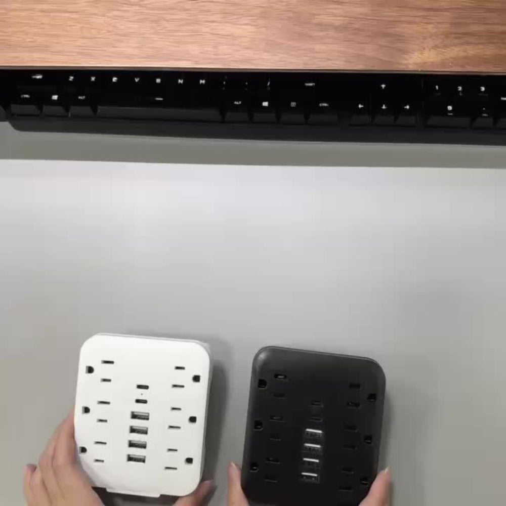 Wall Power Strip 12-in-1 with 6 AC Outlets & 6 USB Ports (2 USB-C) – Compact Space-Saving Plug, 110-130V US Plug for Home & Office – White & Black