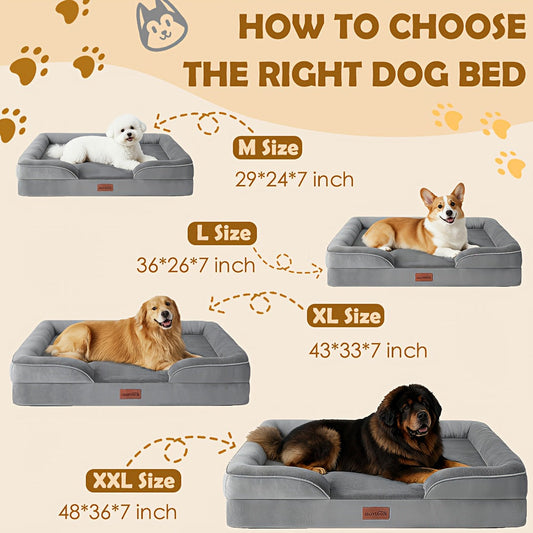 Orthopedic Dog Bed with 4-Sided Bolster - High-Density Foam Pet Bed with Washable Cover, M & XXL