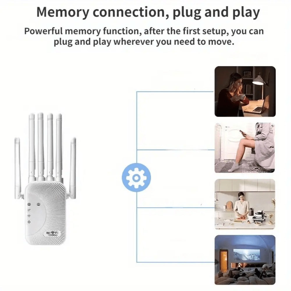 Ourlife WiFi Extender 11000 Sq Ft 6-Antenna 360° - 2.4GHz Signal Enhancer with Ethernet Port, Plug and Play, for Home Shopping Mall Coffee Shop Hotel Large Area Coverage