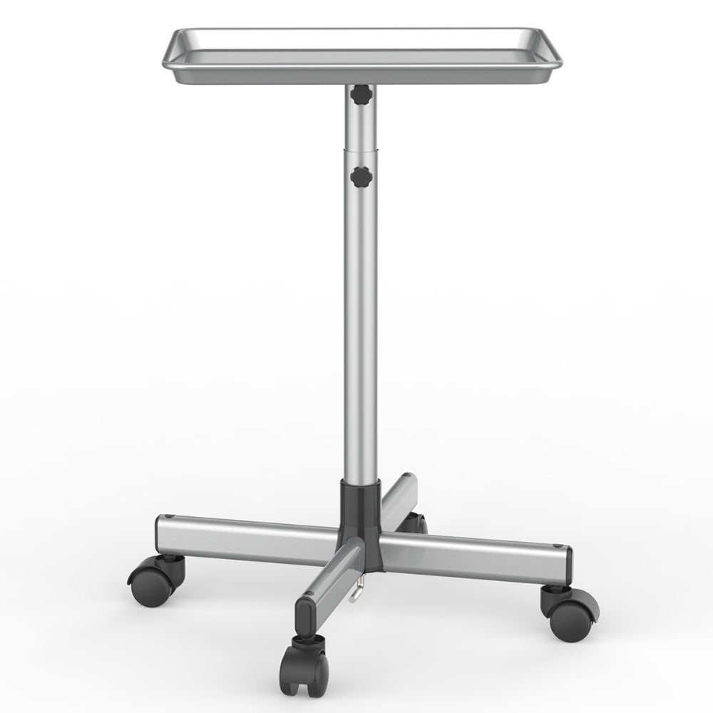 Salon Rolling Tray Trolley on Wheels Height Adjustable 30"-42" – Silver Mobile Salon Cart for Nail Tech, Esthetician, Barber, Hair Stylist & Beauty Station Tool Organizer