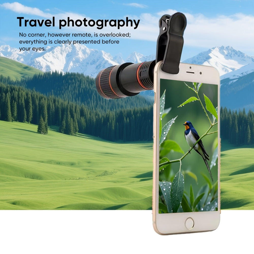 Portable Telephoto Zoom Lens for Smartphone – HD 2-in-1 Wide-Angle & Telephoto Clip-On Mobile Camera Lens, Precision Focus Ring, Universal iPhone & Android Fit, Travel Photography