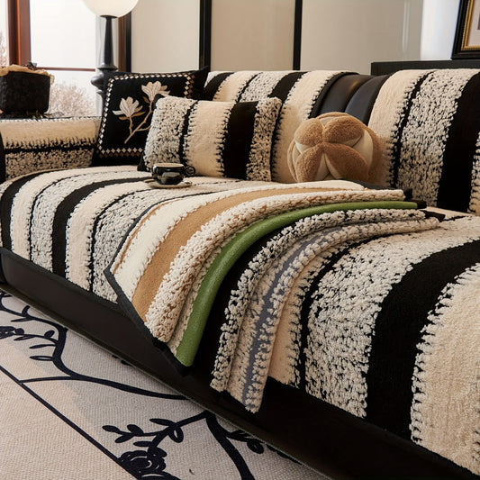 Plush Jacquard Sofa Cover with Non-Slip Backing, Loveseat and 4-Seater Sizes