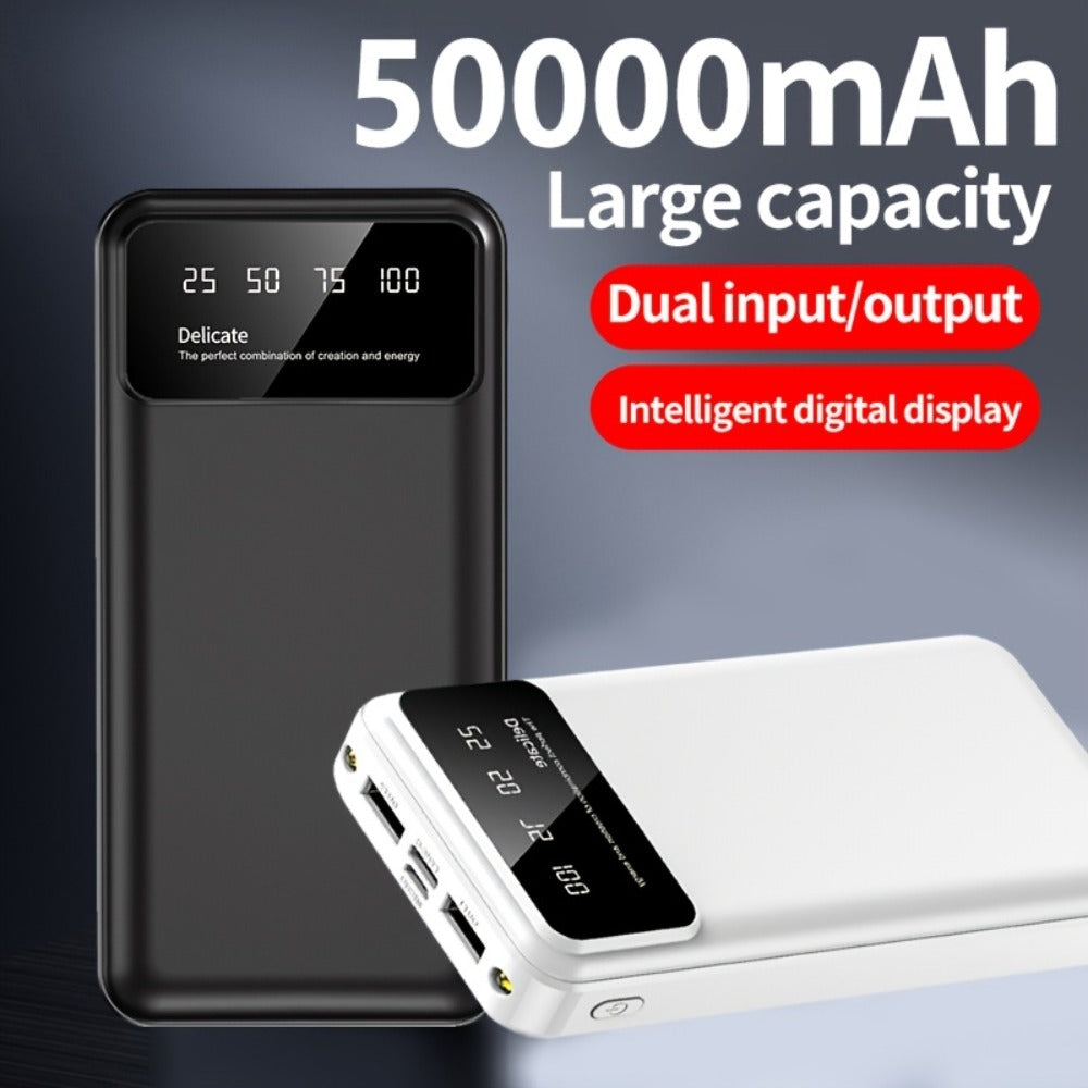 50000mAh Power Bank Outdoor Emergency Charger with LED Display Flashlight Dual USB Backup Battery Pack for iPhone Android Samsung – Portable Solar Travel Charger