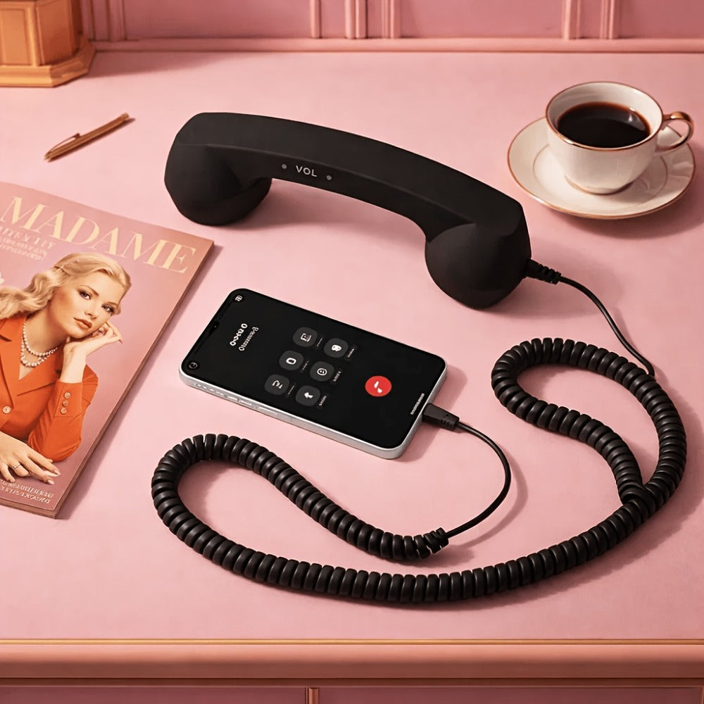 Anti-Radiation Phone Handset Retro USB-C Wired Receiver for Android – Built-in Mic, Ergonomic Grip, Plug-and-Play, No Battery | Blue, Pink, Black