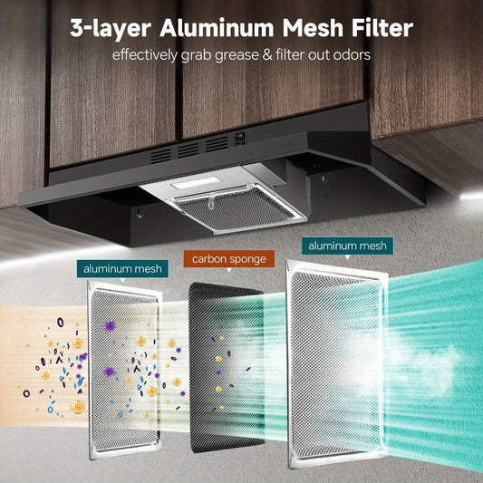 Range Hood 36 Inch, Under Cabinet with 350 CFM, 2 Speeds and LED Light