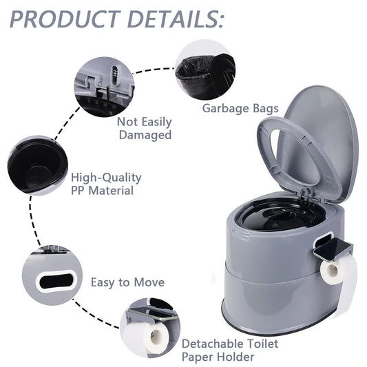 Portable Camping Toilet for Adults with Lid, Extra-Large Tall Design