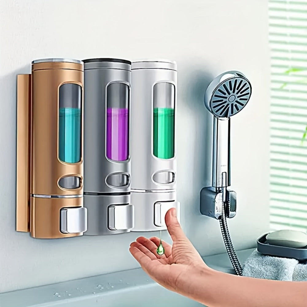 Wall-Mounted Soap Dispenser 53oz Large Capacity – No-Drill Manual Press Pump for Shower Gel Shampoo Lotion Bathroom Kitchen