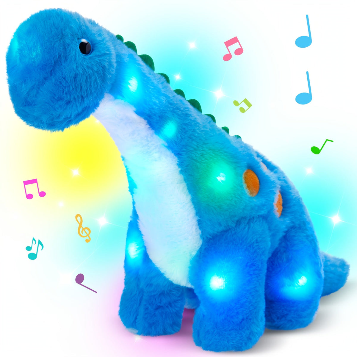 Dinosaur Stuffed Animal Plush Glowing Blue Dino with Music LED Light Up Soft Toy Glow in the Dark Birthday Gift for Kids Boys Girls Dinosaur Lovers