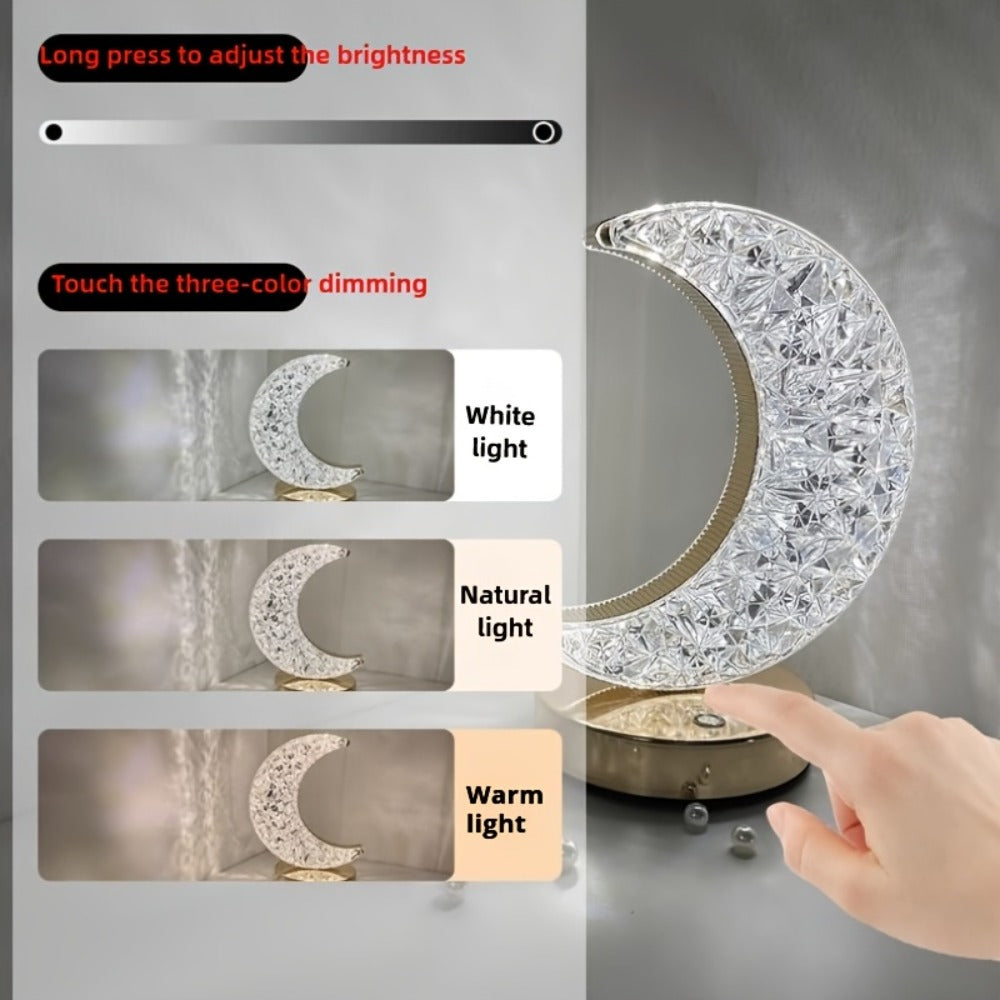 Crystal Touch Table Lamp Rechargeable – Moon & Star Dimmable LED Night Light with 3-Color Modes for Bedroom, Living Room & Christmas Decoration