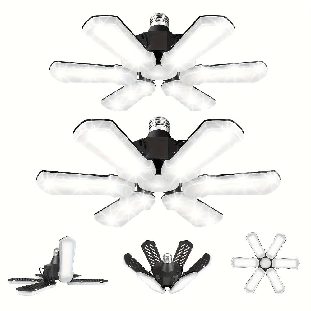 LED Garage Lights 25000LM Deformable – 250W Equivalent E26/E27 Screw-In Ceiling Shop Light with 6+1 / 8+1 Adjustable Panels for Garage, Basement, Attic & Warehouse (1, 2 or 4-Pack)