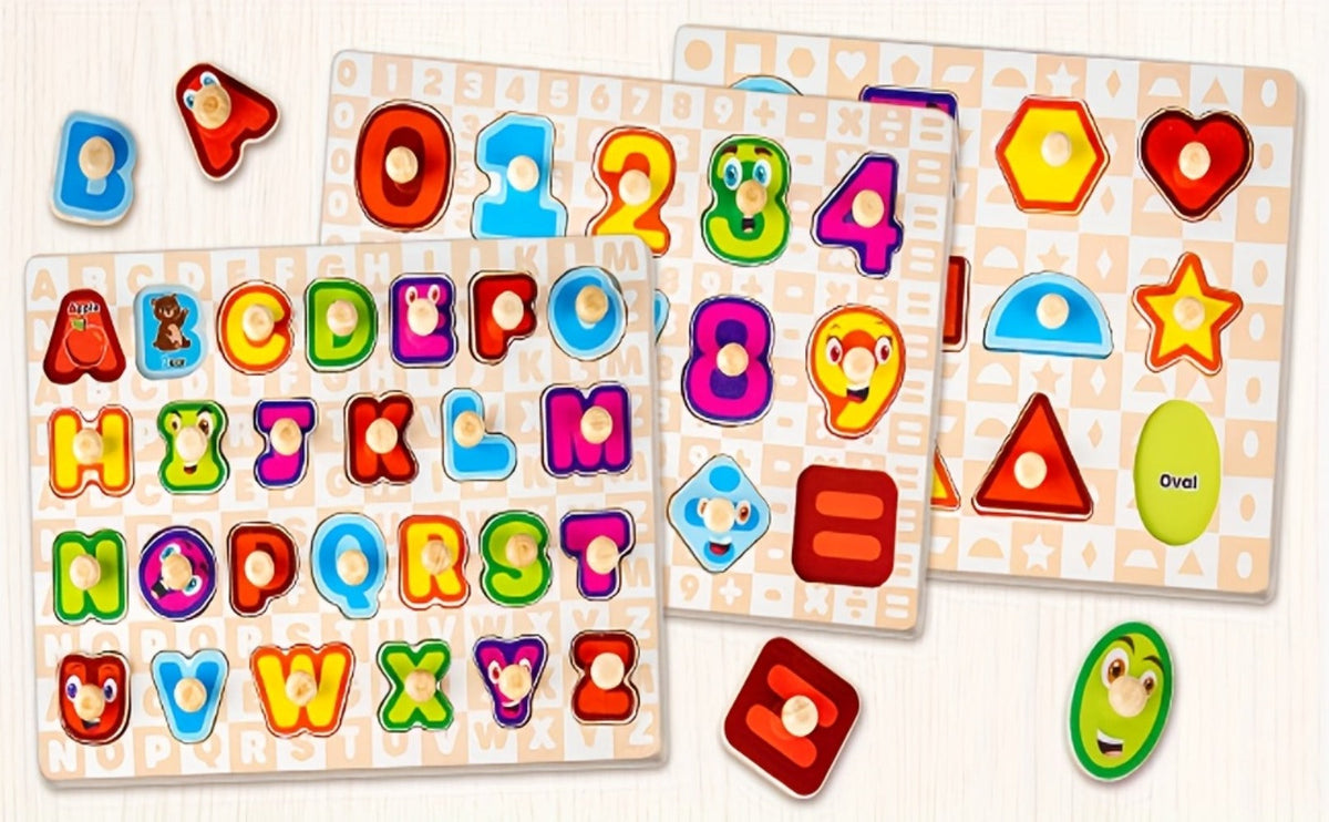 Wooden Toddler Puzzle Set with Storage Rack, Two Theme Options