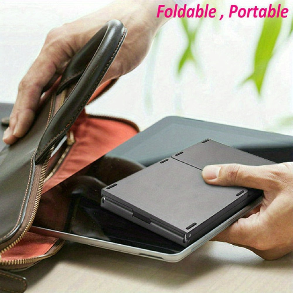 Foldable Bluetooth Keyboard with Numeric Keypad Triple Fold BT5.1 3-Device Multi-Switch USB-C Rechargeable Portable Wireless Keyboard for iPhone iPad Android Tablet Windows Mac Grey