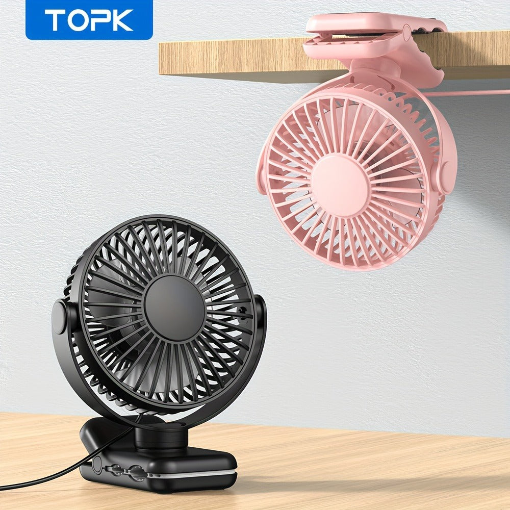Clip on Fan USB Desk Fan, Brushless Motor Whisper Quiet Portable Mini Fan with Strong Clamp, USB Powered Personal Cooling Fan for Office Bedroom Dorm Stroller, 360° Adjustable, Black Pink