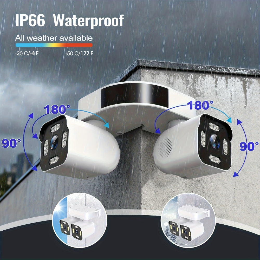 8MP Dual Lens PTZ Security Camera Outdoor Indoor WiFi Wireless Surveillance Camera 360° Panoramic View Corner Mount Full Color Night Vision Waterproof IP66