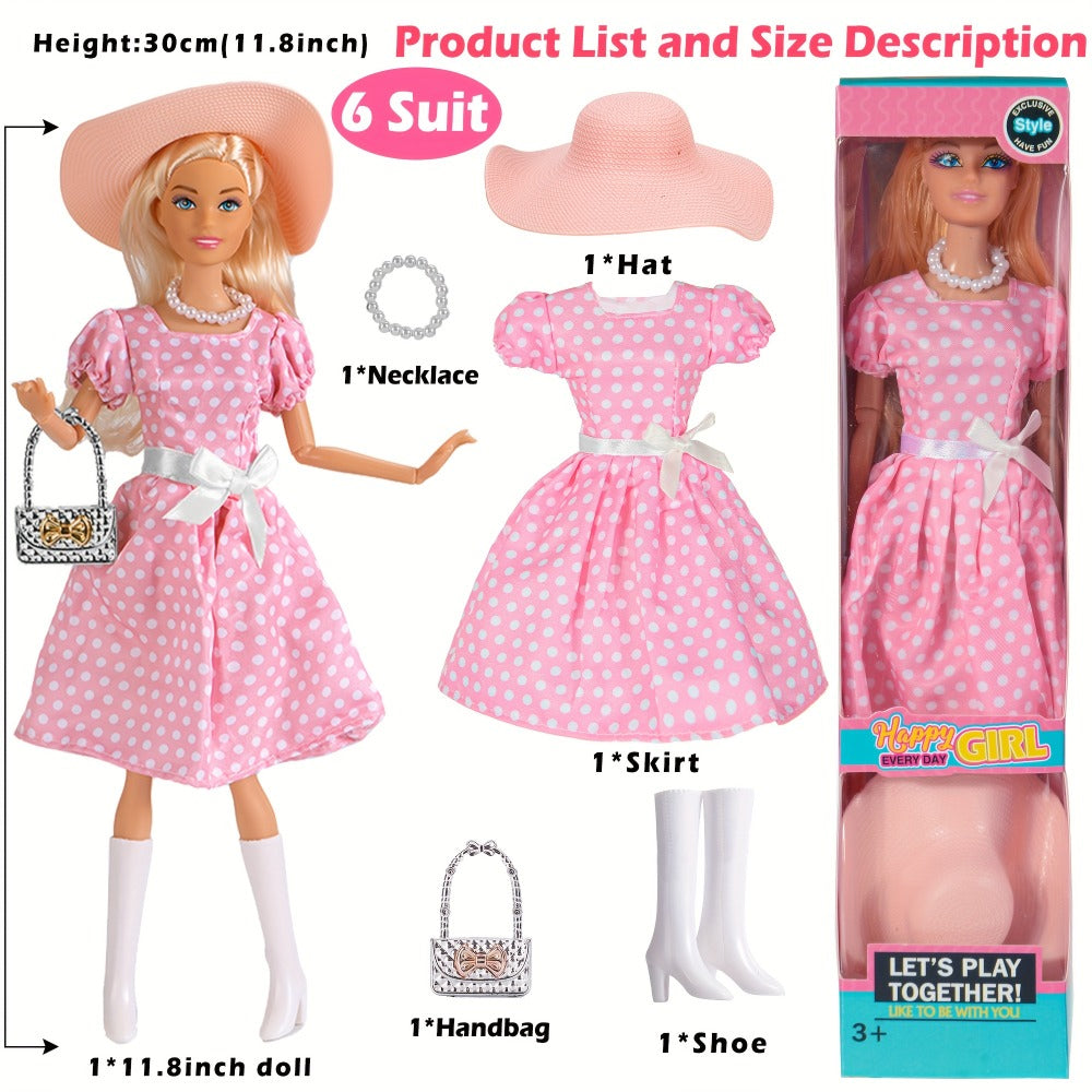 6-Pack 11.5-Inch Poseable Fashion Princess Doll Set with Accessories