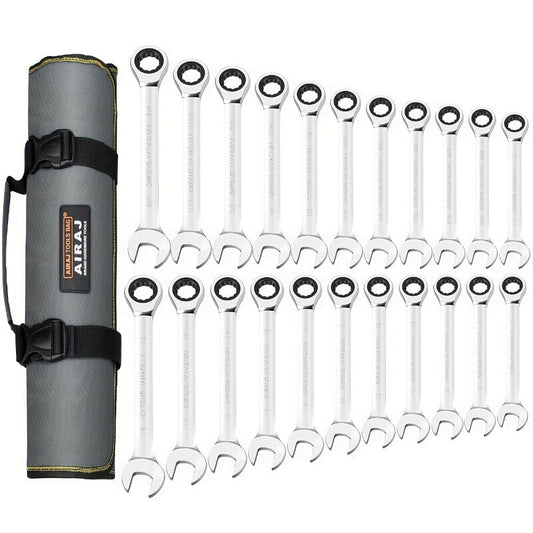 Combination Ratcheting Wrench Set, 22-Piece SAE & Metric with 72-Tooth Ratchets
