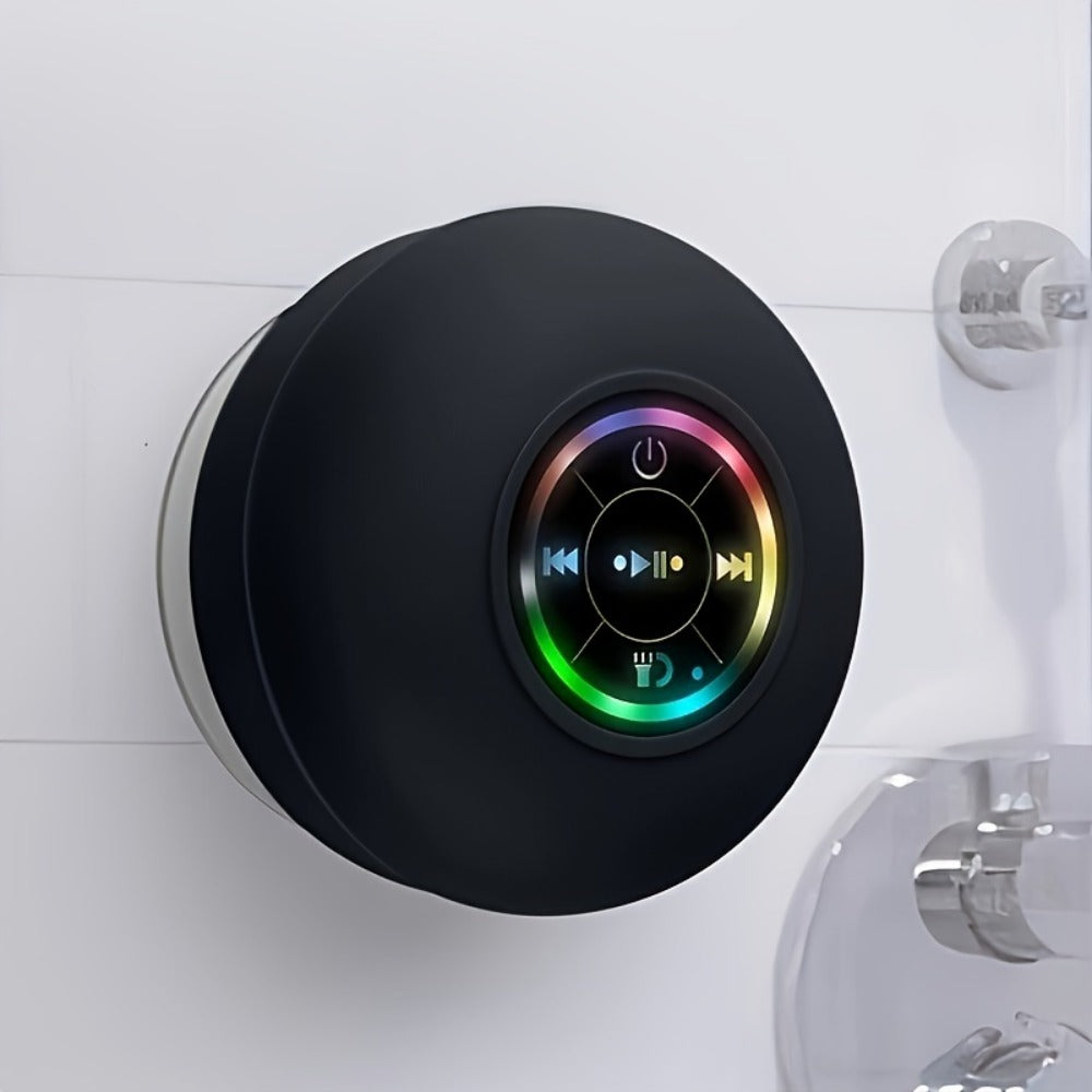 Bathroom Shower Speaker with LED Light – Wireless Bluetooth Speaker, USB Rechargeable 400mAh Battery, Suction Cup Mount, Button Control, Waterproof Design for Shower, Bath & Indoor Use