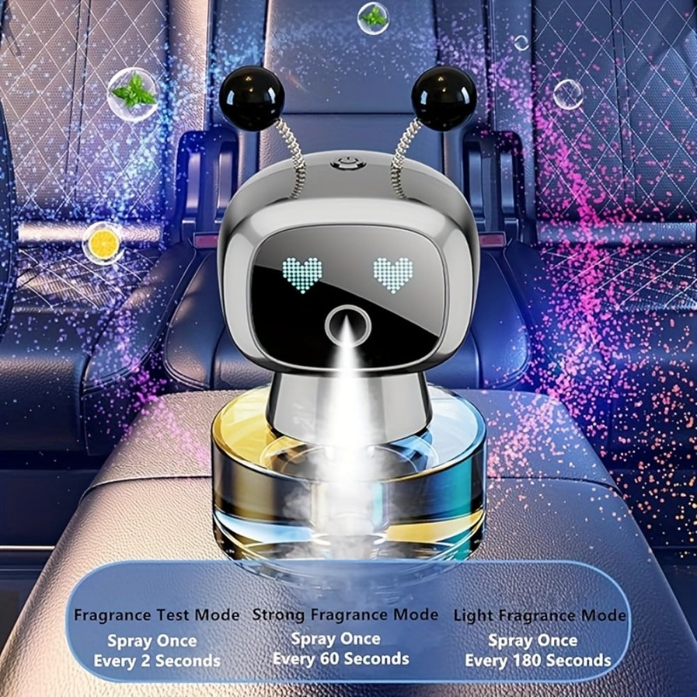 Robot Car Air Freshener Auto Spray – AI Dynamic Expression, 4 Fragrance Gears, Car Start/Stop Trigger, 5 Scents, Cool Vent Clip Car Decoration Gift for Men & Women