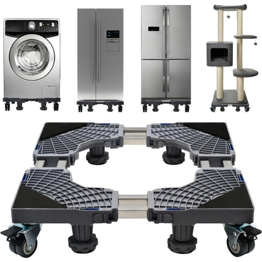 Adjustable Appliance Mobile Base with 4 Locking Wheels and Support Feet - Gray