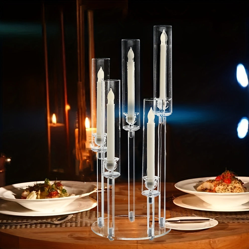 Acrylic Candelabra Candle Holder – Clear Crystal 5-Arm & 6-Arm Taper Candlestick Holders for Wedding Centerpiece, Dining Table, Party & Anniversary Decor
