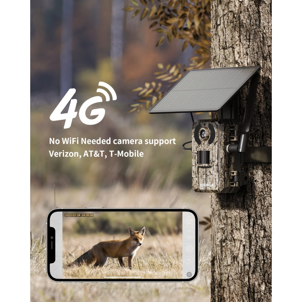 4G LTE Cellular Trail Camera Solar Powered with Night Vision & HD Live View – Built-in SIM Card, 0.2s Trigger Speed, IP65 Waterproof, No WiFi Needed, Hunting & Wildlife Camera