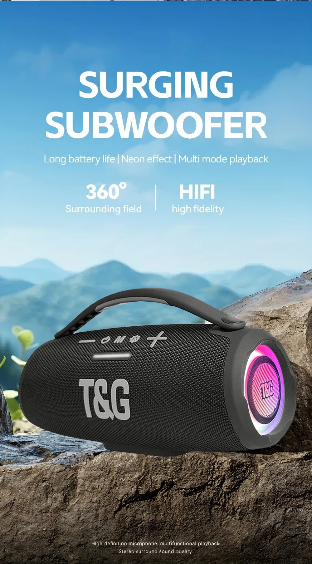 TG418 Bluetooth Wireless Speaker 3000mAh, LED Flash Lights, EQ Settings, Type-C Charging, TF Card USB AUX Compatible, Loud Portable Speaker for Mobile Phones Tablets Computers Outdoor & Home Use