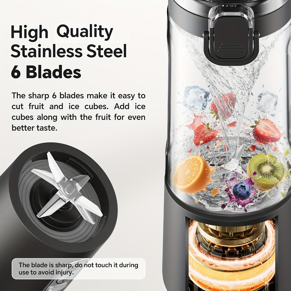 Portable Smoothie Blender USB-C Fast Charge 6-Blade Stainless Steel – Digital Timer Battery Display High-Speed Ice Crush No-Spill Lid | Protein Shake Gym Travel Blender in Black Pink White