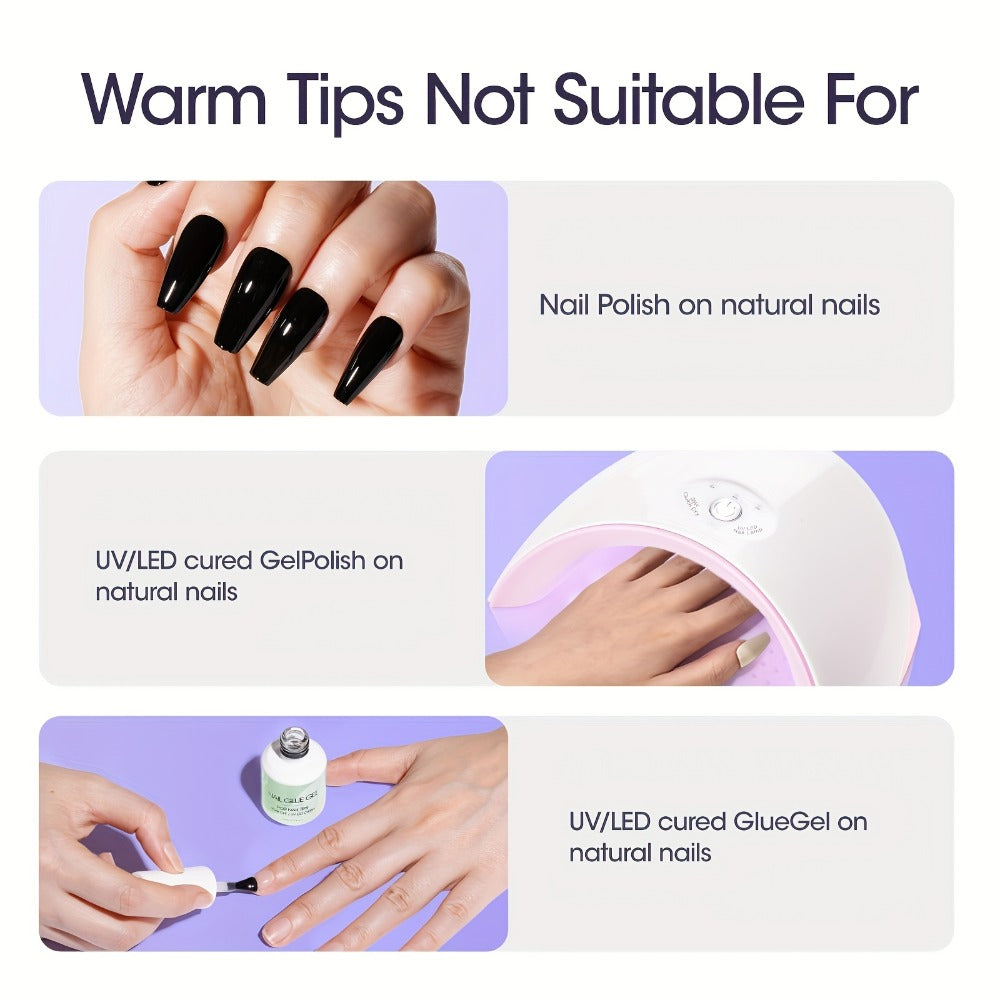 Press-On Nail Glue Gel Kit 30g with UV Lamp - Strong Long-Lasting Solid Nail Glue, 60ml Remover & Buffer for False Nails, Nail Tips & Rhinestones, Lasts 15-30 Days