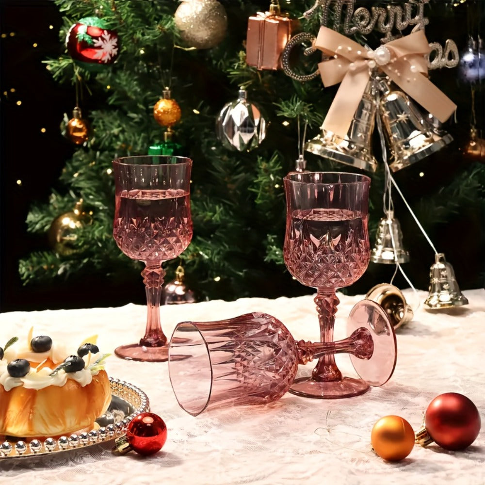 Plastic Wine Glasses 24 Pack – Colorful Shatterproof Goblets for Parties, Weddings & Events – Reusable Vintage-Style Stemmed Cups – Lightweight Bulk Drinkware in Pink, Gold, Blue, Rose Gold & Green