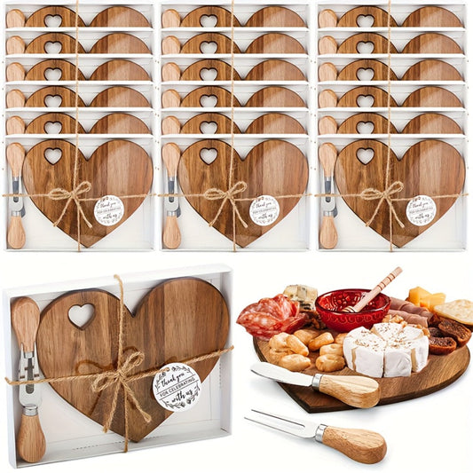 Mini Heart Charcuterie Board Sets with Cheese Knives and Gift Boxes, 6 or 12 Sets