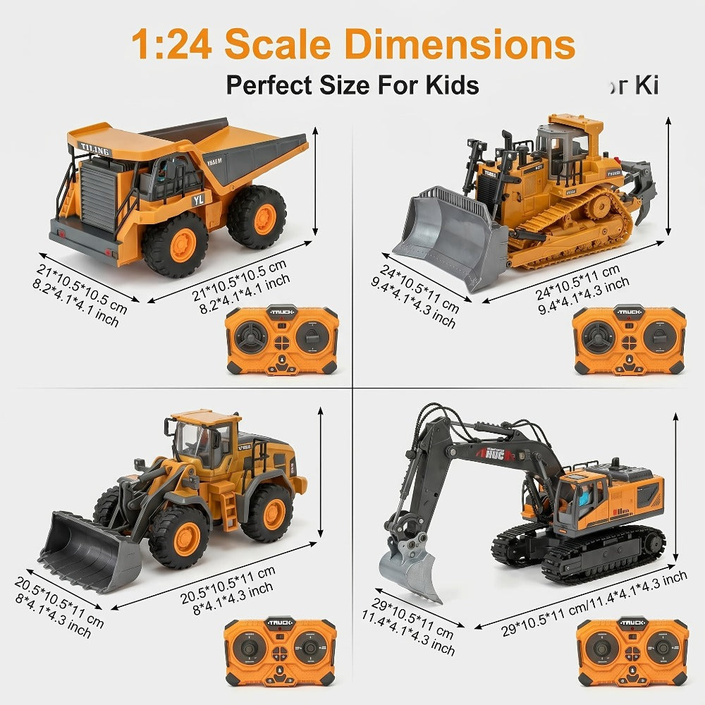 RC Construction Vehicle Set, 11-Channel 2.4GHz 2-in-1 & 4-in-1