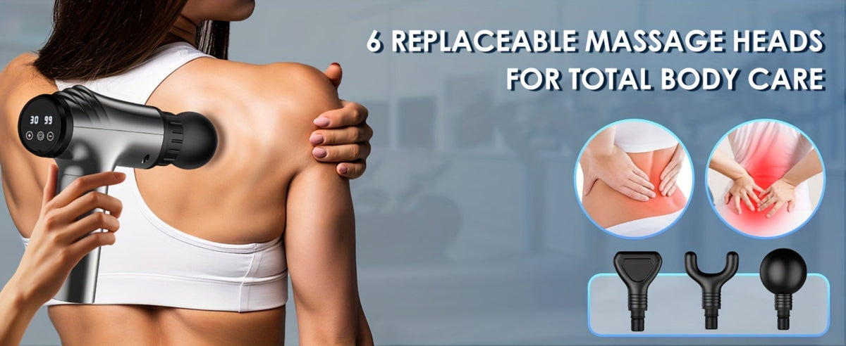 Massage Gun Deep Tissue - GVBER 6-Head Handheld Muscle Massager for Body Pain Relief, Relaxation & Recovery - Gift for Women Men