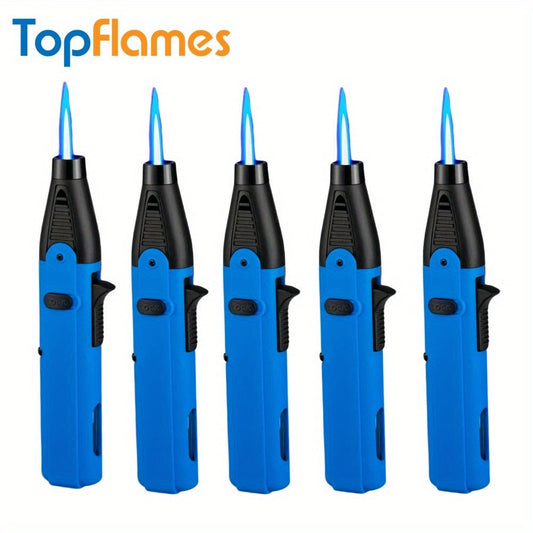 Butane Torch Lighters, Refillable Blue Flame 5-Pack with Safety Lock and Gift Box