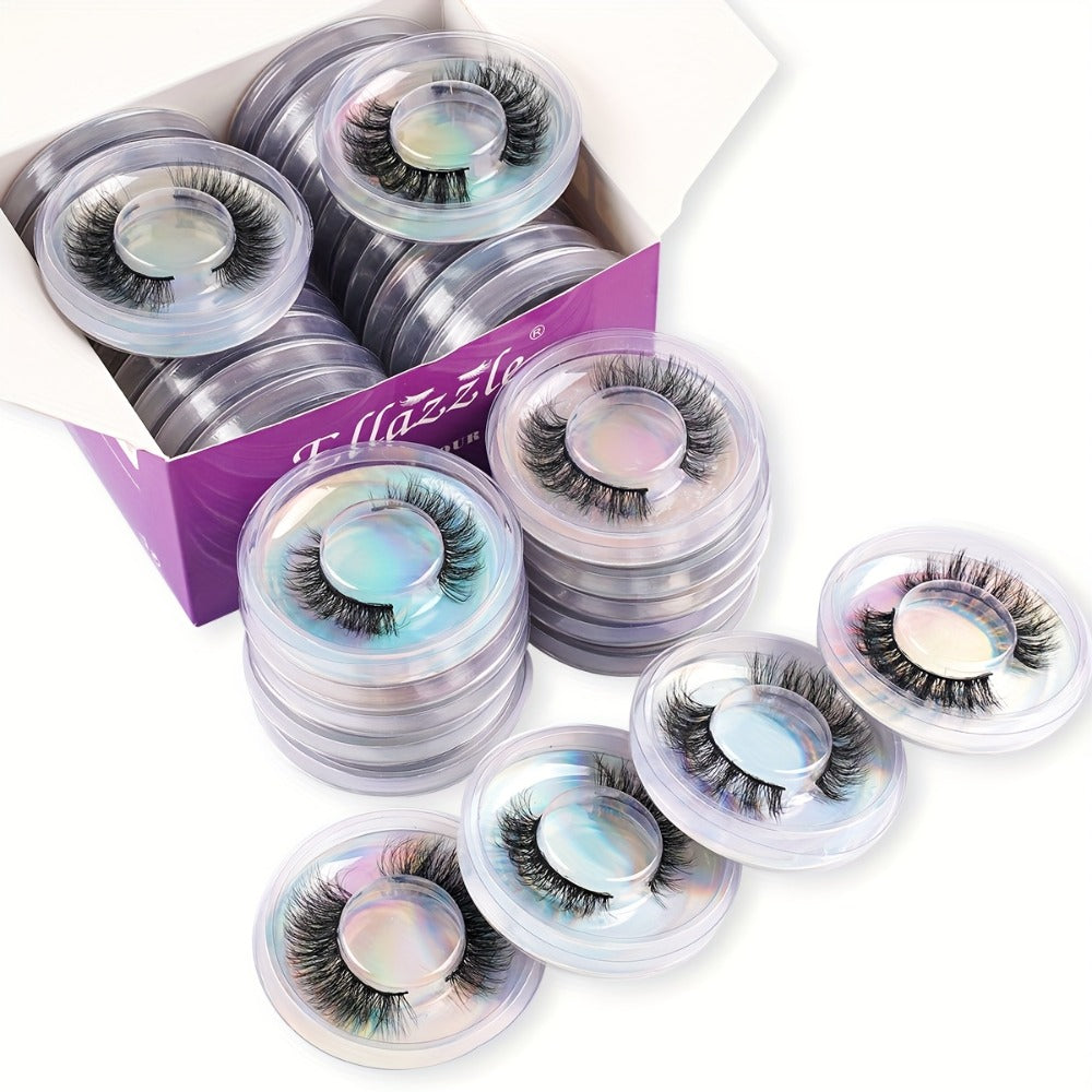 5D Faux Mink False Eyelashes 20 Pairs Multipack – Wispy Strip Lashes in 4 Mixed Styles Cat Eye Extra Thick Fluffy & Natural D Curl, Reusable Dramatic Lashes for Makeup, Parties & Beauty Gifting