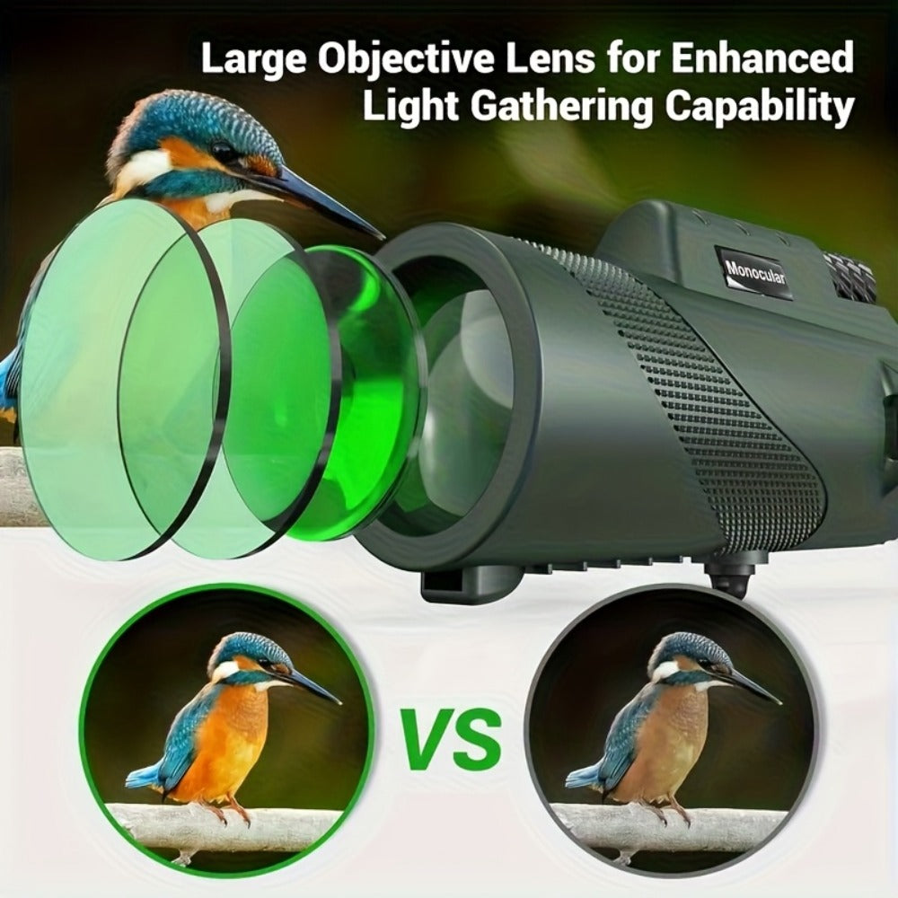 10x42 Monocular Telescope for Adults with Smartphone Adapter & Tripod | HD FMC Lens, Waterproof, Portable Handheld for Bird Watching, Hiking, Hunting, Camping, Concerts, Sports Events & Travel