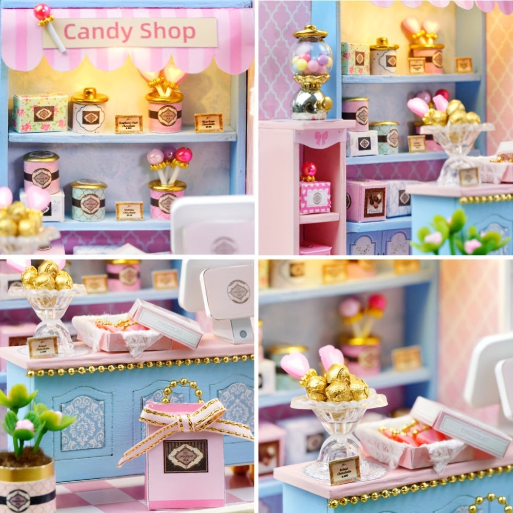 DIY Wooden Miniature Shop Kit with Dust Cover in Four Themes
