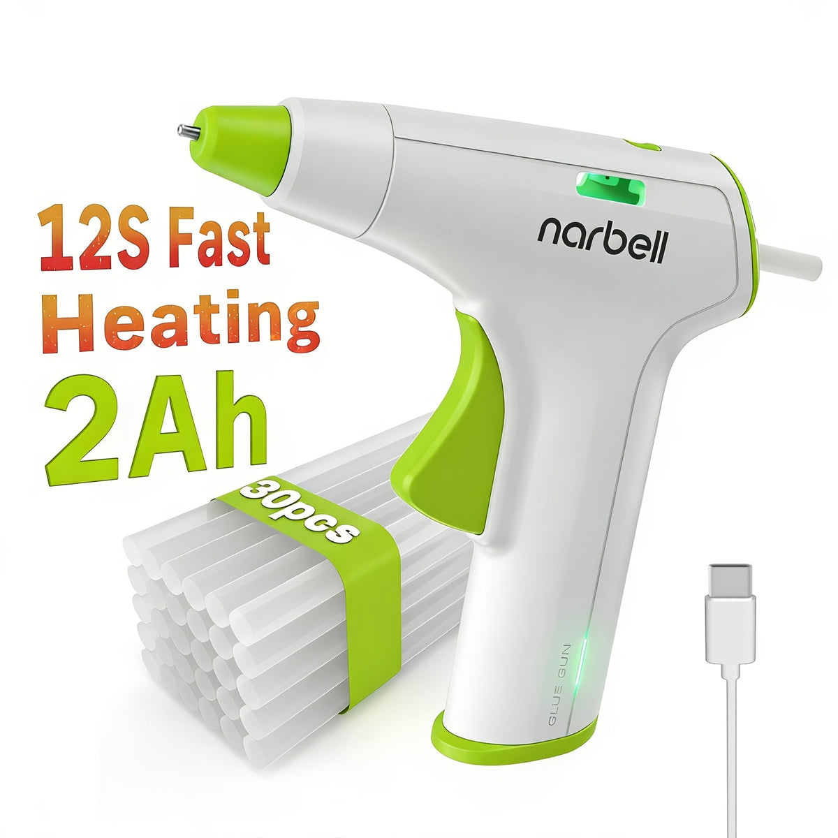 Cordless Hot Glue Gun Fast Heating USB Rechargeable 2000mAh – 12-Second Heat-Up, Anti-Drip Nozzle, Auto Shut-Off, Mini Glue Sticks Included, Portable Wireless Glue Gun for DIY Crafts, Home Repair, Floral & Plush Toy Projects
