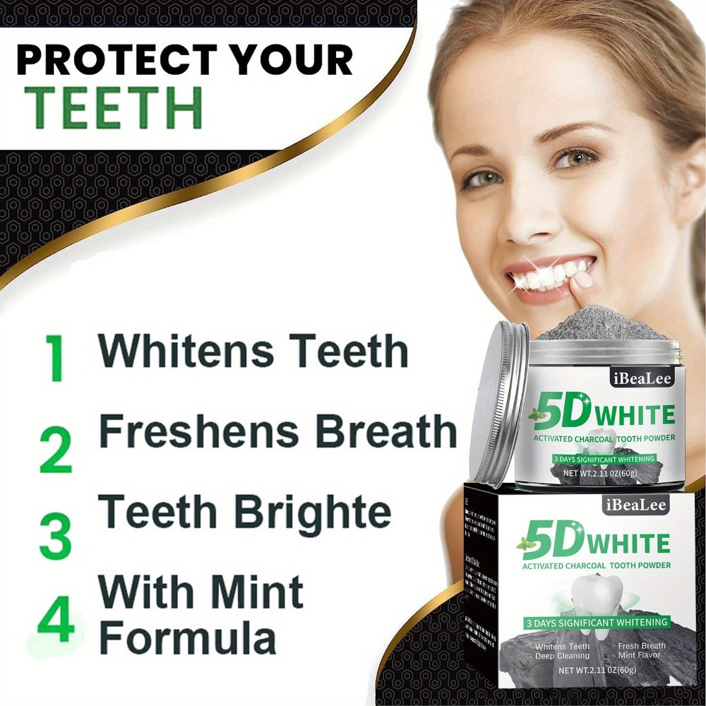 Activated Charcoal Teeth Whitening Powder 60g Natural Stain Remover for Coffee Tea Tobacco Deep Cleaning Dental Polish Breath Freshener Oral Care for Men Women Daily Whitening Treatment