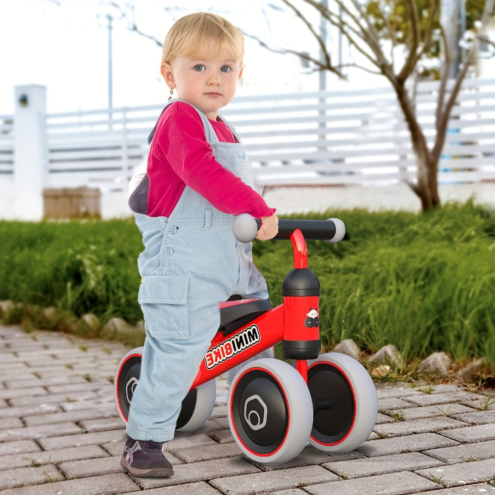 Four-Wheel Toddler Balance Bike with No Pedals and Color Options