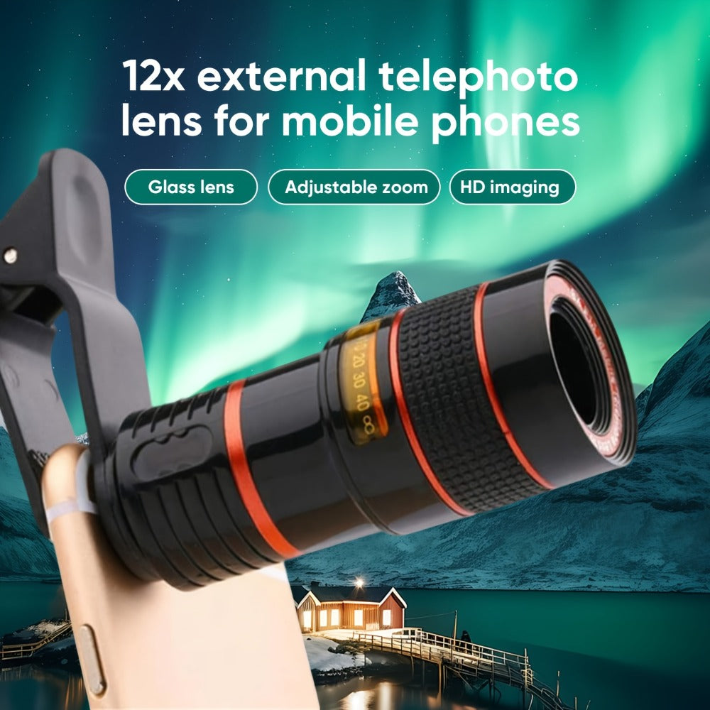 Portable Telephoto Zoom Lens for Smartphone – HD 2-in-1 Wide-Angle & Telephoto Clip-On Mobile Camera Lens, Precision Focus Ring, Universal iPhone & Android Fit, Travel Photography