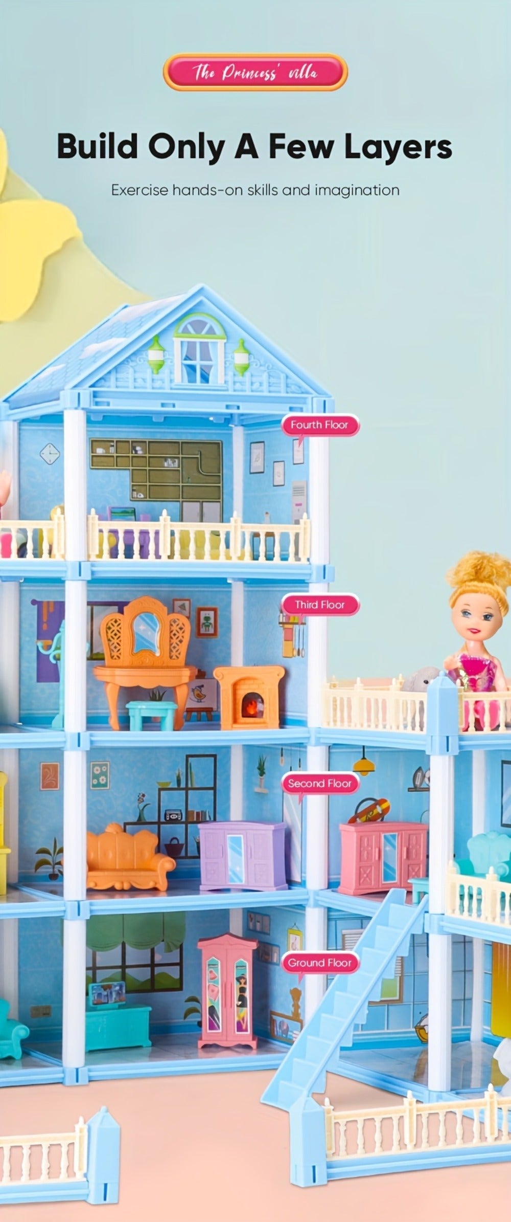 Princess Dollhouse Castle Playset with 14 to 27 Room Options