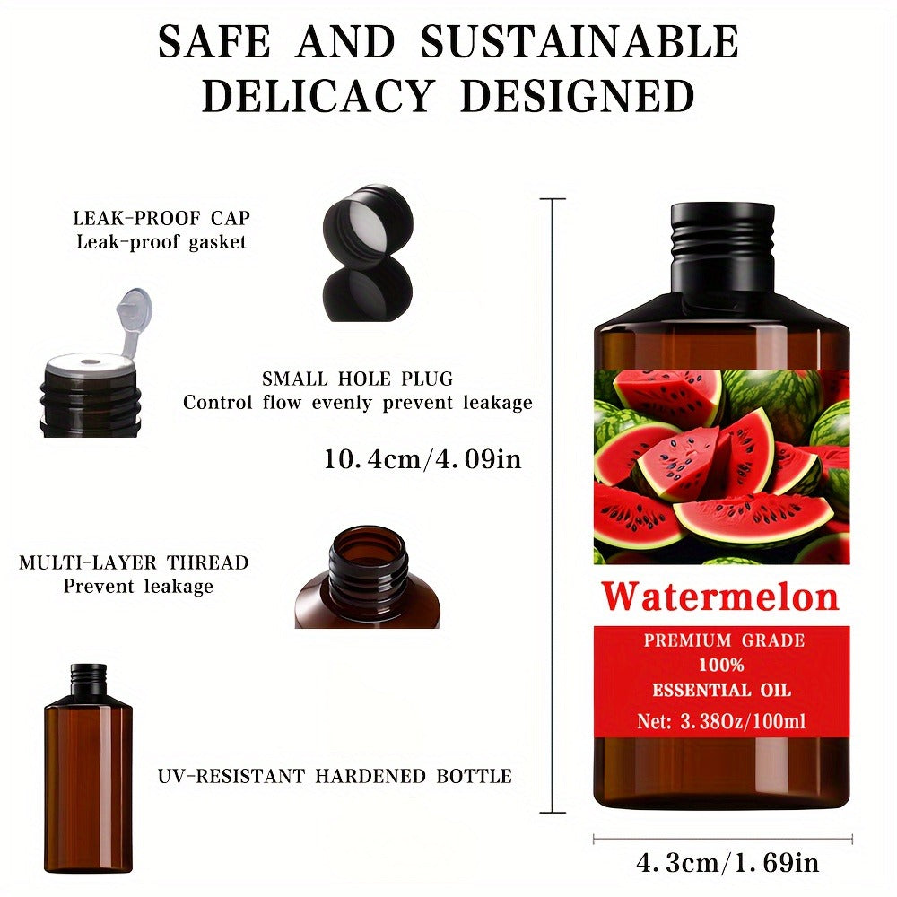 Watermelon Essential Oil 100ml 3.38oz — 100% Pure Aromatherapy Oil for Skin Hair Nail Care Massage & Diffuser, Fresh Fruity Scent Relaxation Gift for Women and Men