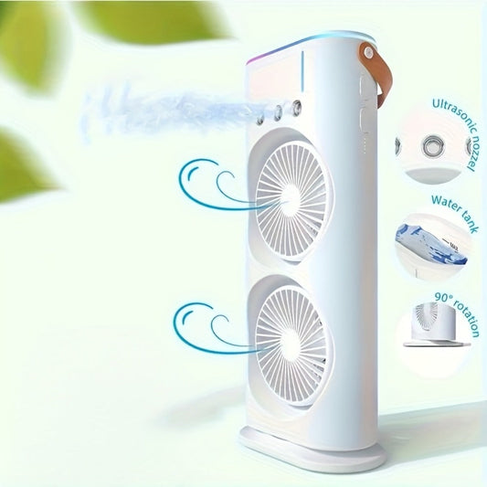 Portable Misting Fan with USB Charging and Button Controls for Handheld or Desk Use